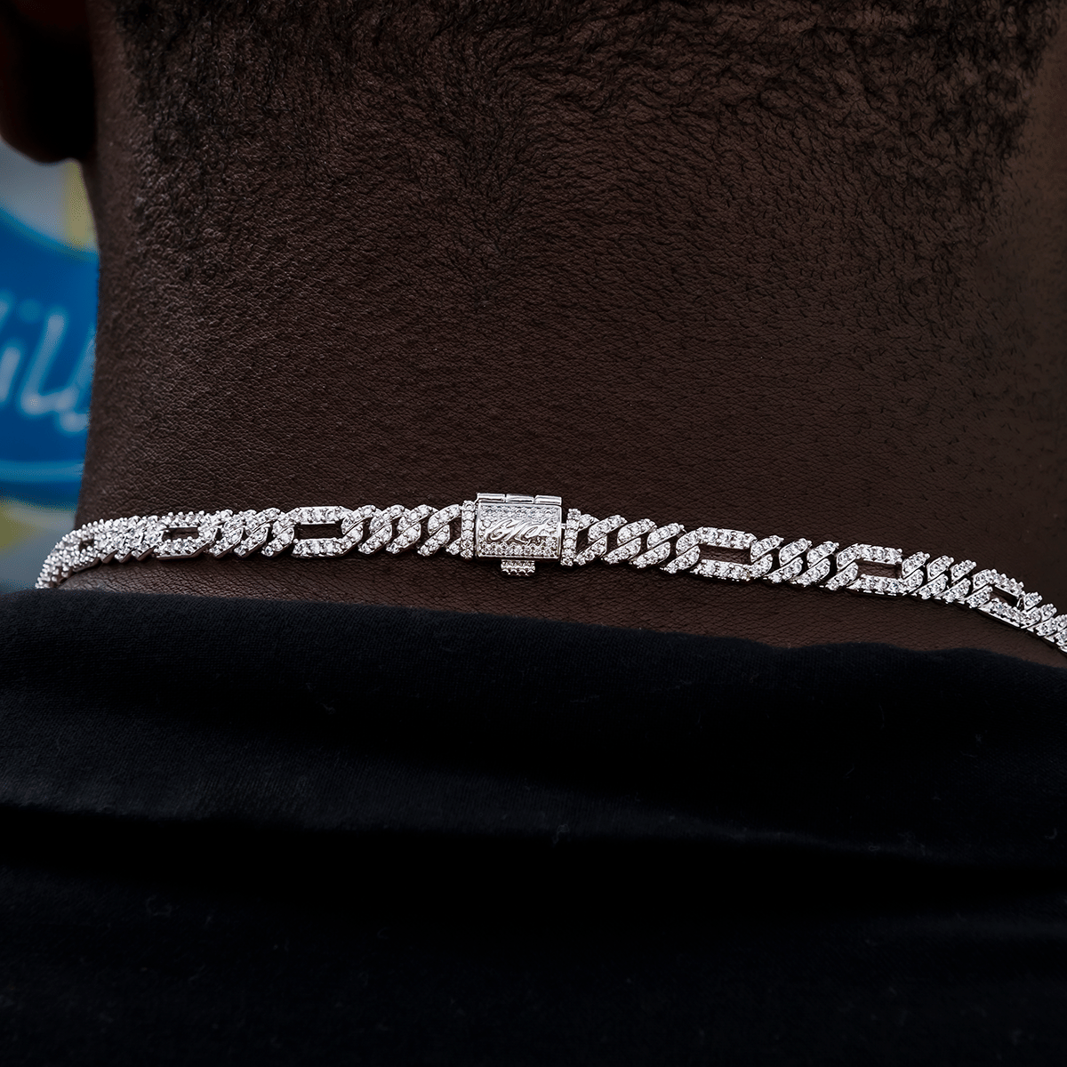 GLD PROMO Diamond Figaro Chain in White Gold - 6 mm