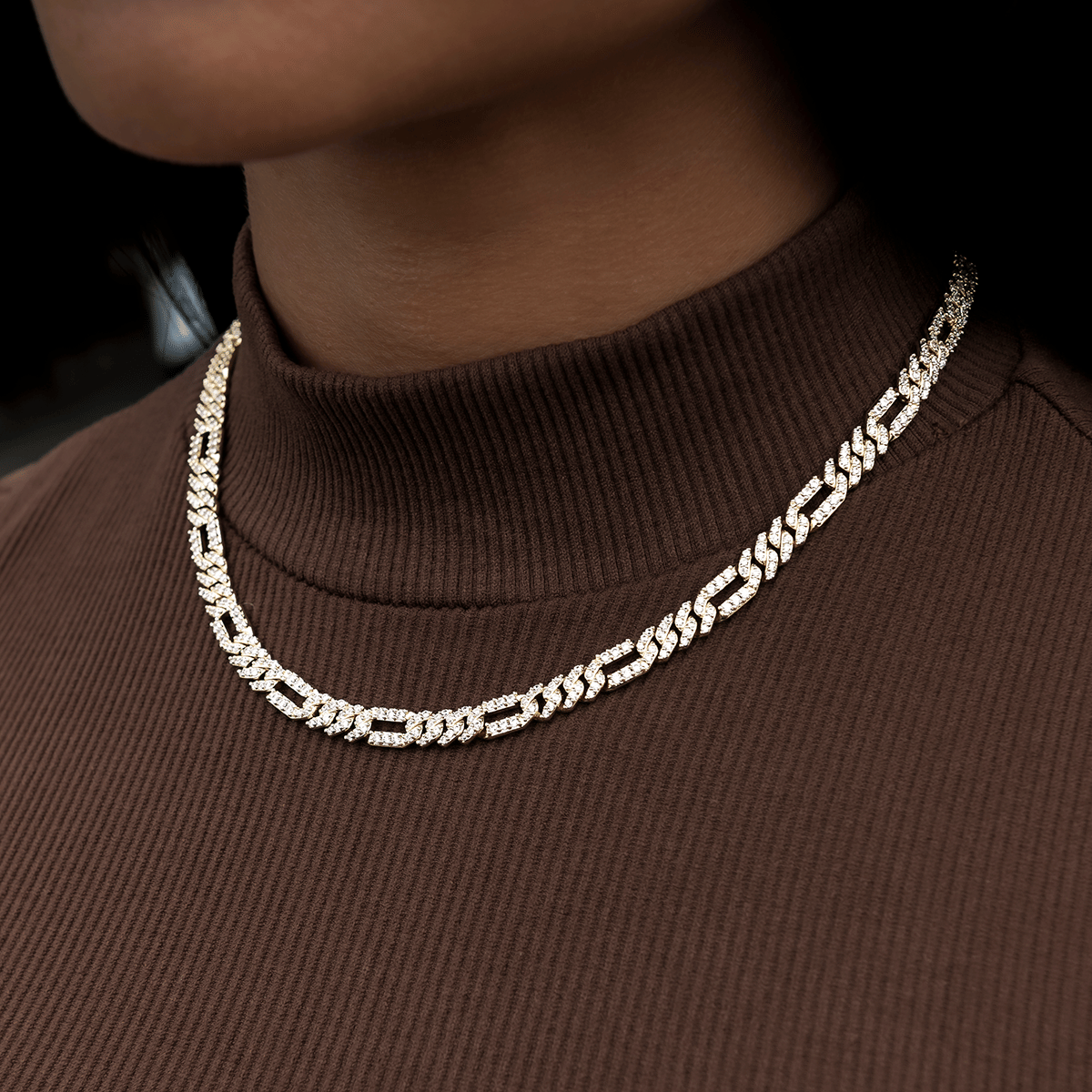 GLD PROMO - WOMEN Diamond Figaro Necklace in Yellow Gold - 6 mm