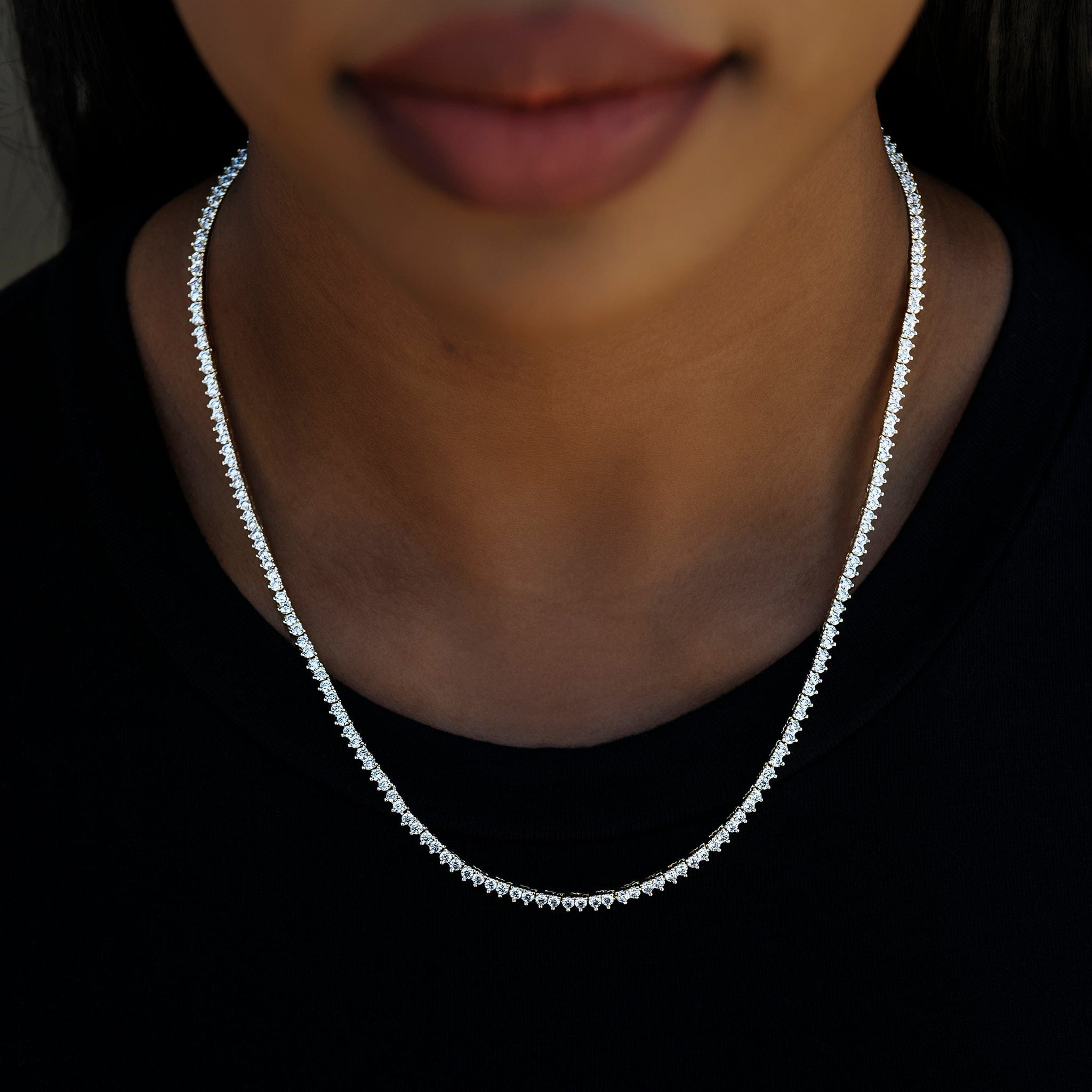 GLD Women 3 Prong Tennis Necklace in Yellow Gold - 2 mm