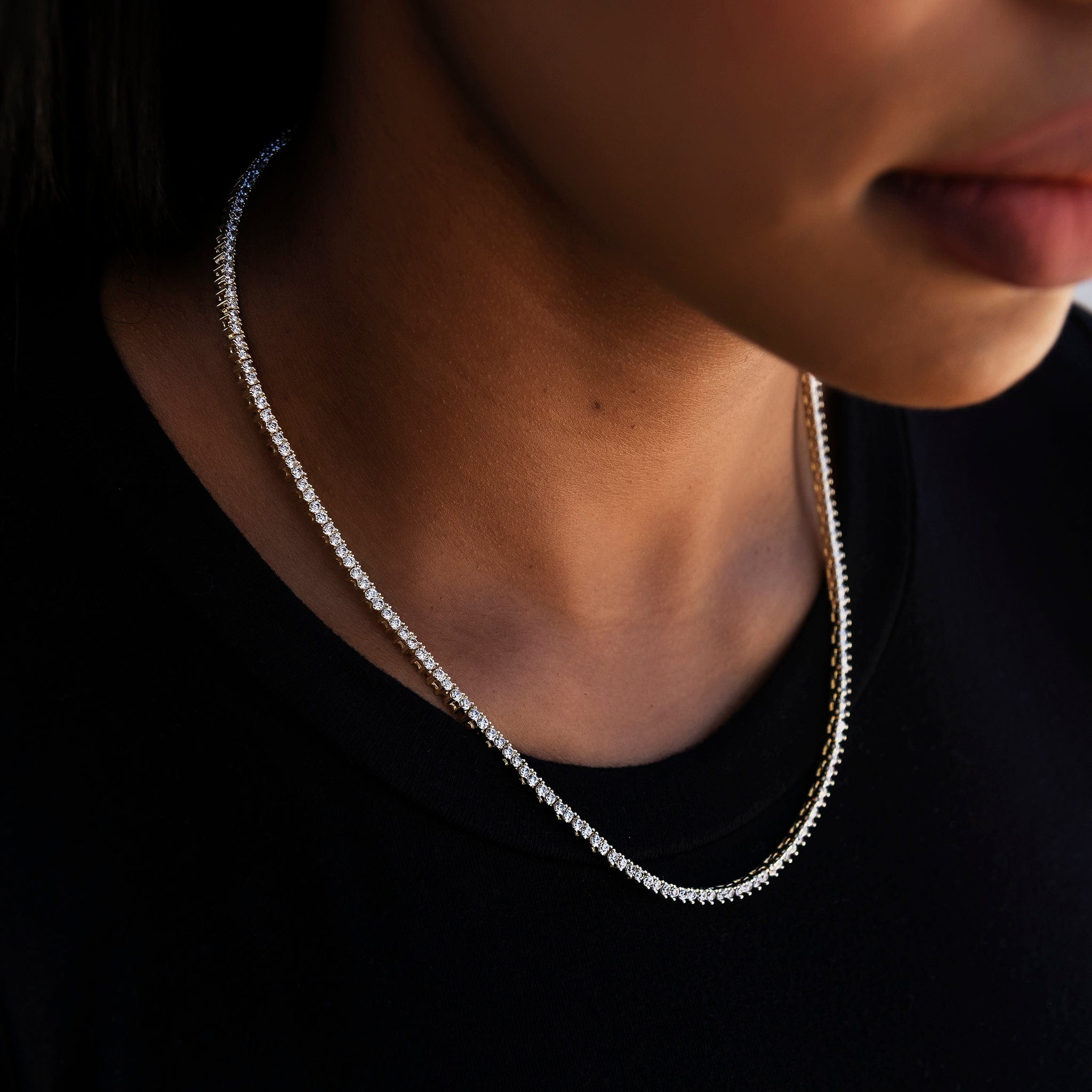GLD Women 3 Prong Tennis Necklace in Yellow Gold - 2 mm