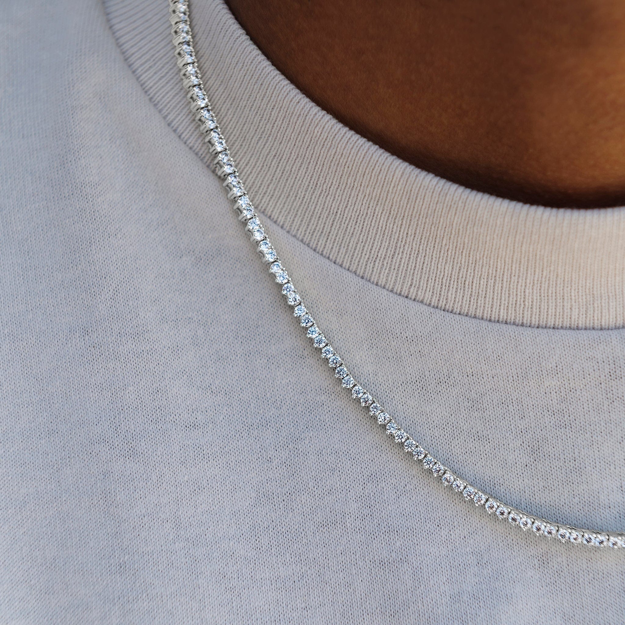 GLD Men 3 Prong Tennis Chain in White Gold - 2 mm