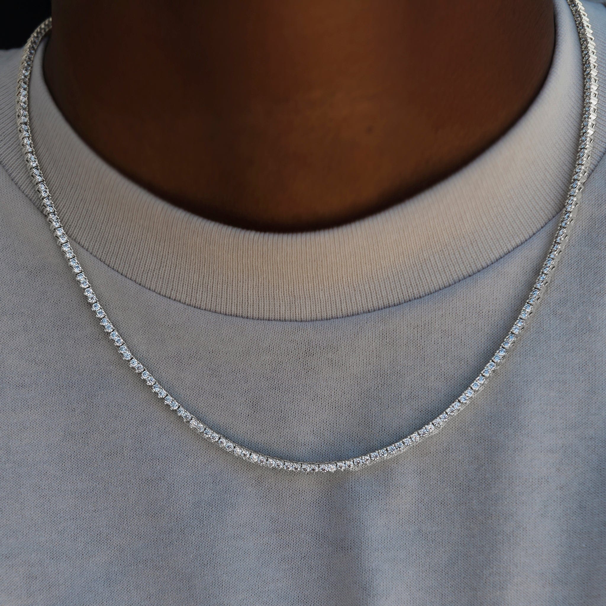 GLD Men 3 Prong Tennis Chain in White Gold - 2 mm