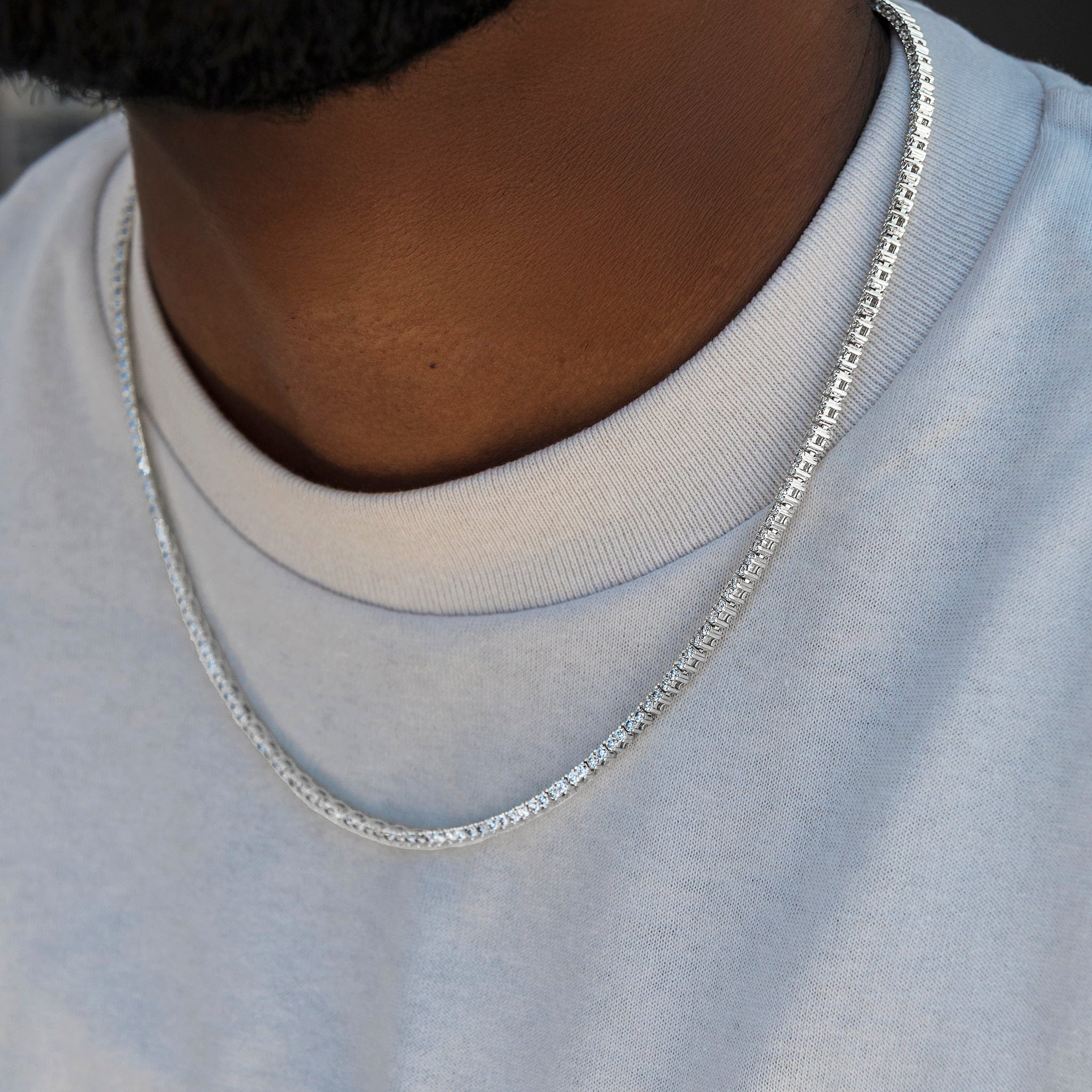 GLD Men 3 Prong Tennis Chain in White Gold - 2 mm