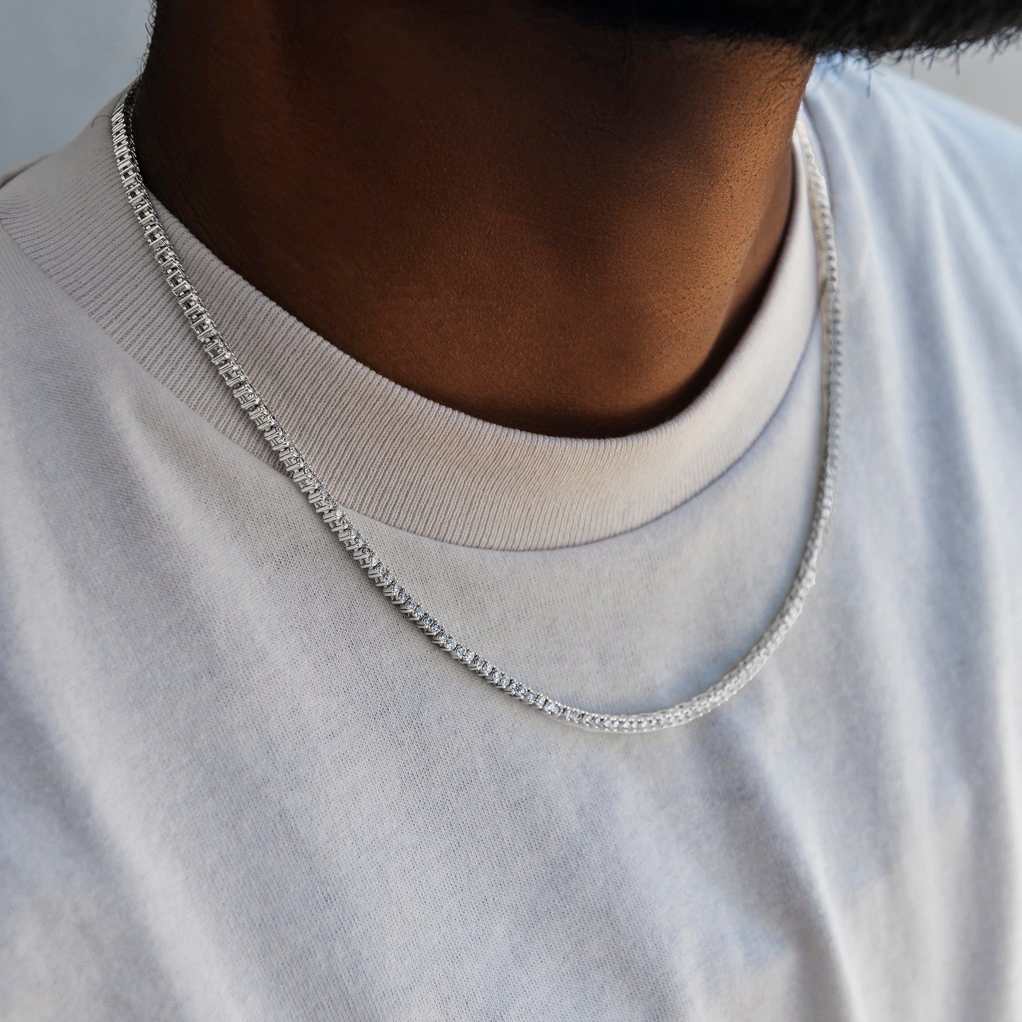 GLD Men 3 Prong Tennis Chain in White Gold - 2 mm