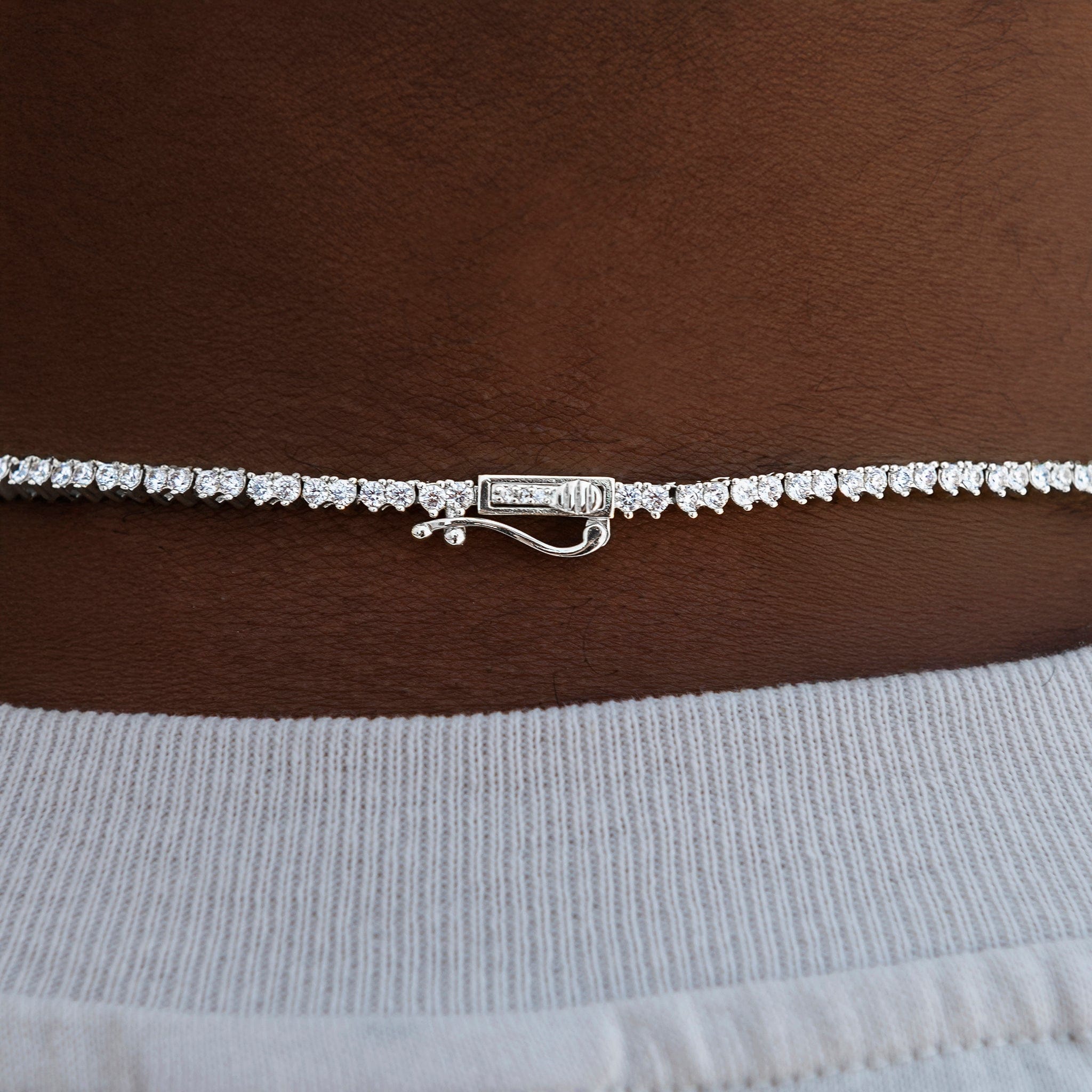 GLD Men 3 Prong Tennis Chain in White Gold - 2 mm
