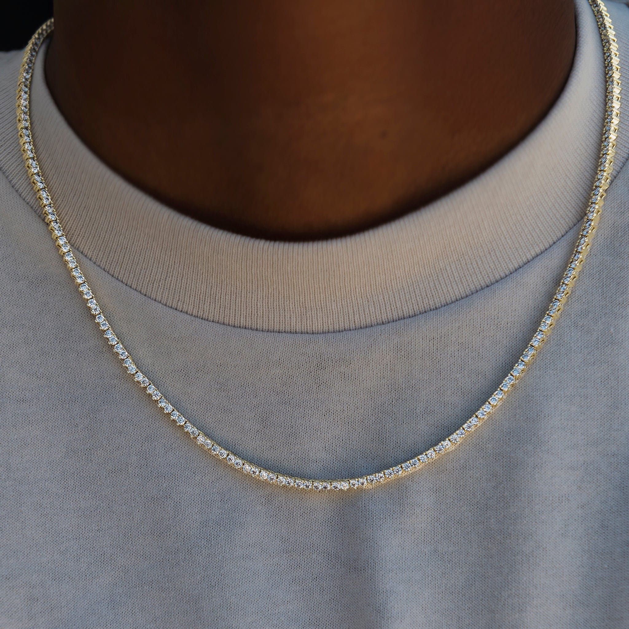 GLD Men 3 Prong Tennis Chain in Yellow Gold - 2 mm