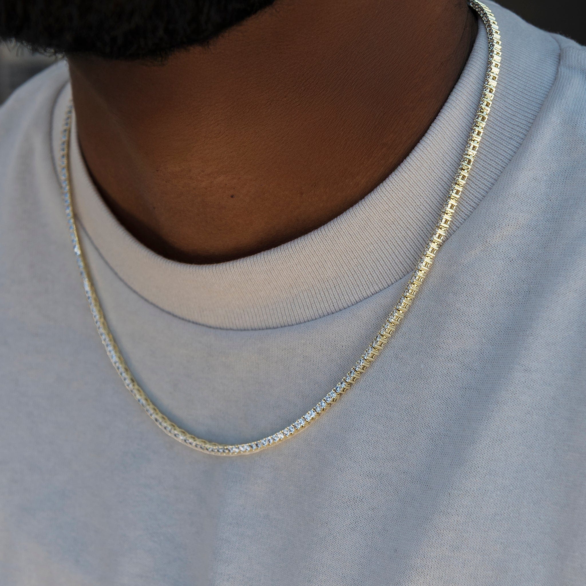 GLD Men 3 Prong Tennis Chain in Yellow Gold - 2 mm