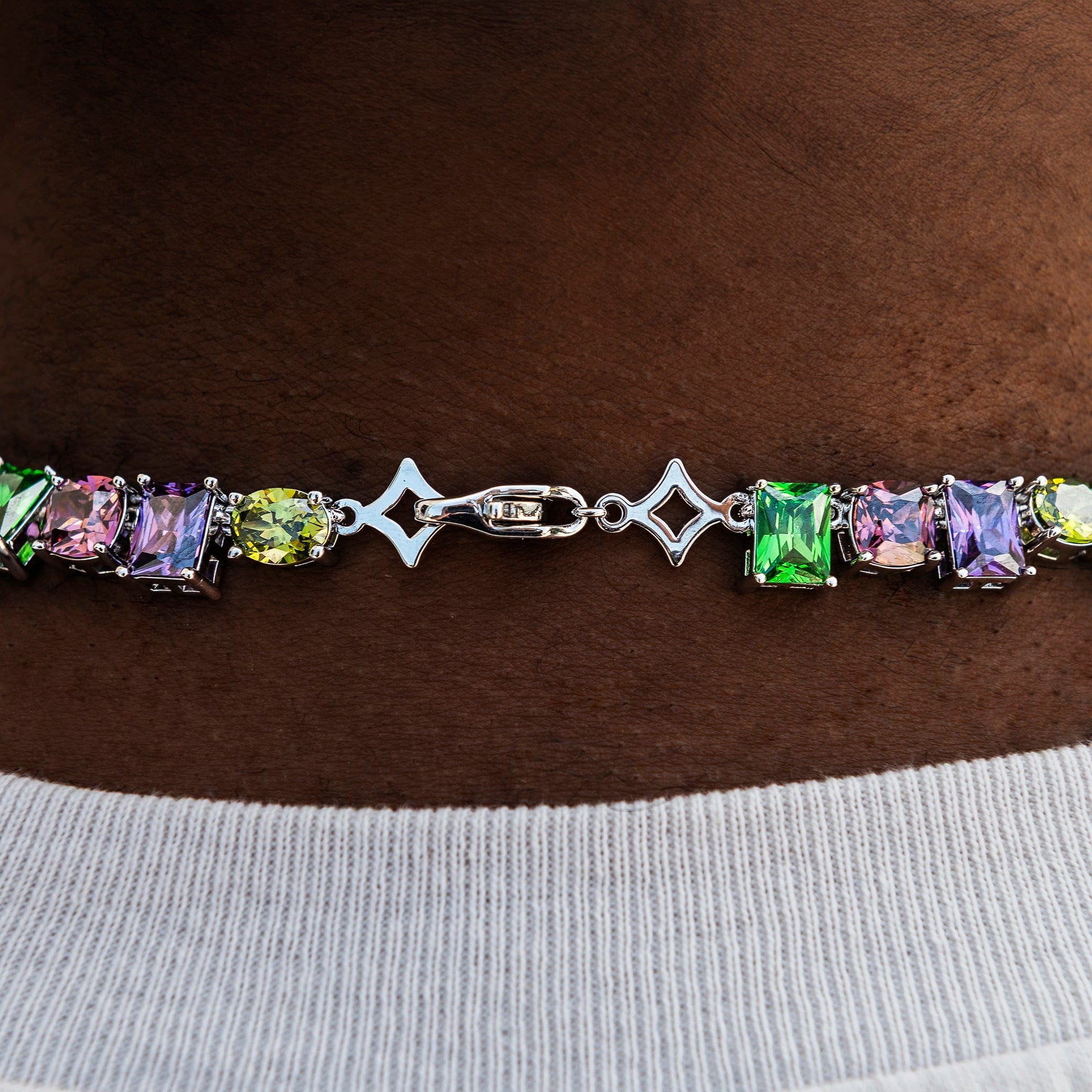 GLD Men Floating Multicolor Stone Chain in White Gold