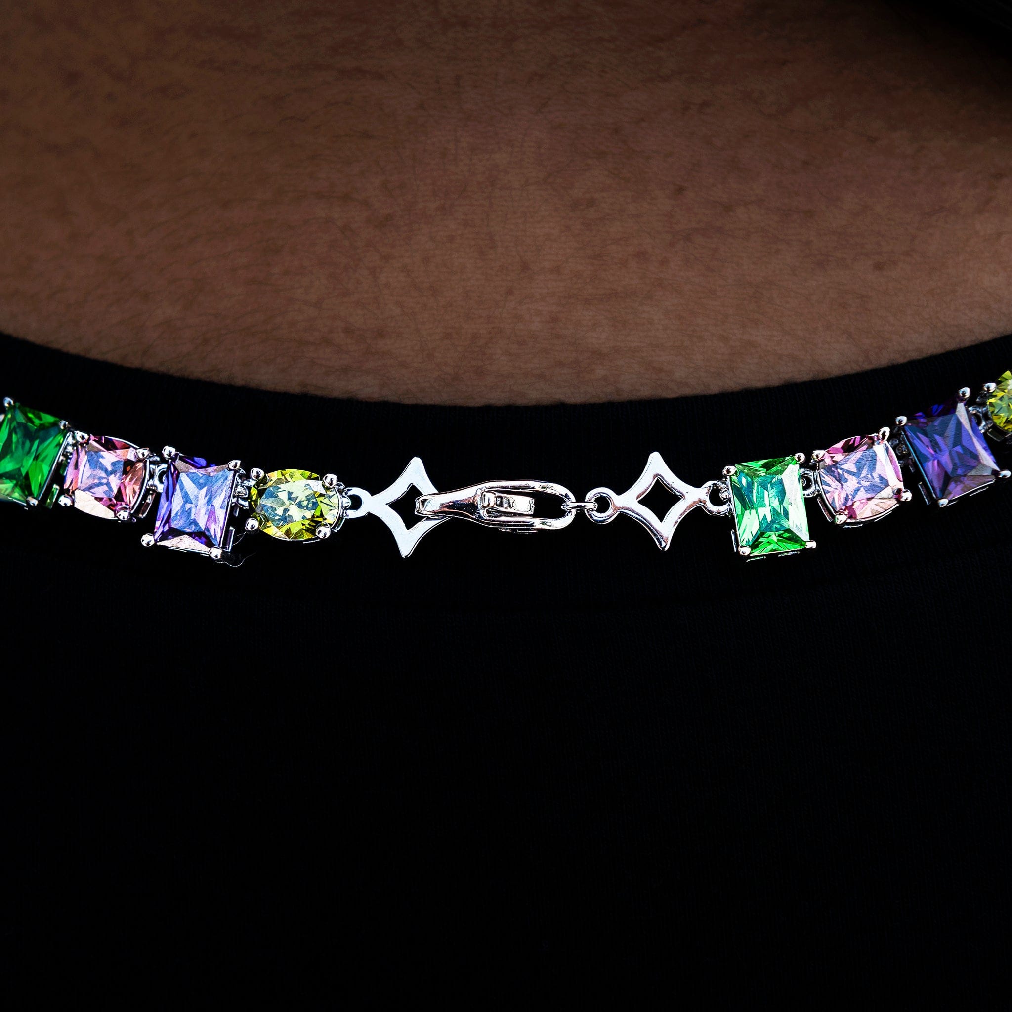 GLD Women Floating Multicolor Stone Necklace in White Gold