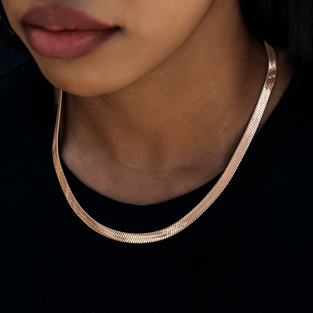 GLD Women Herringbone Necklace in Rose Gold - 6 mm