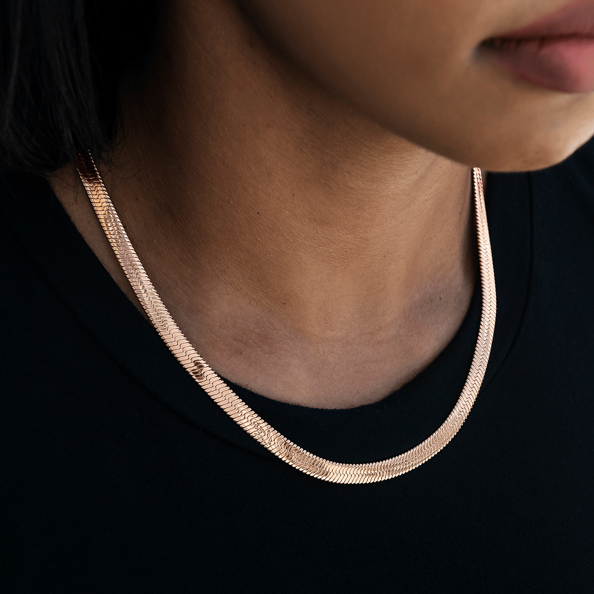 GLD Women Herringbone Necklace in Rose Gold - 6 mm
