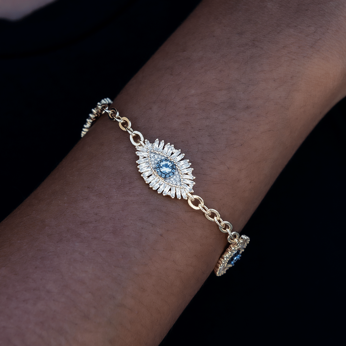 GLD Women Iced Evil Eye Bracelet in Yellow Gold