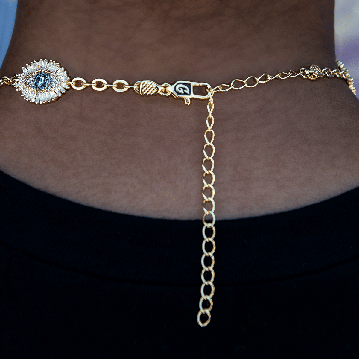 GLD Women Iced Evil Eye Necklace in Yellow Gold