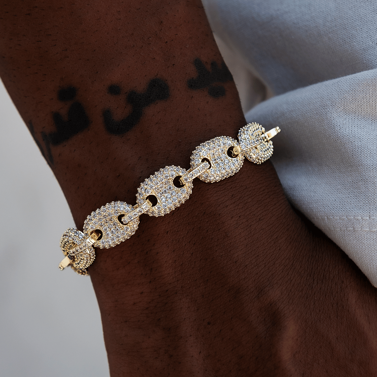 GLD Men Diamond Puffed Mariner Bracelet in Yellow Gold - 12 mm