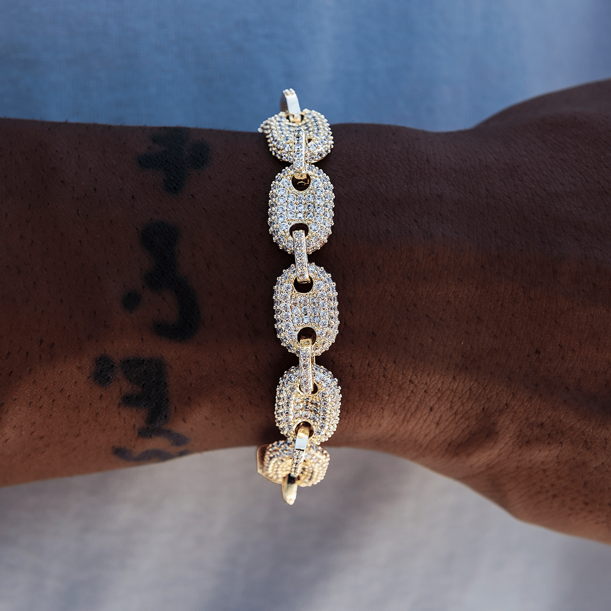 GLD Men Diamond Puffed Mariner Bracelet in Yellow Gold - 12 mm