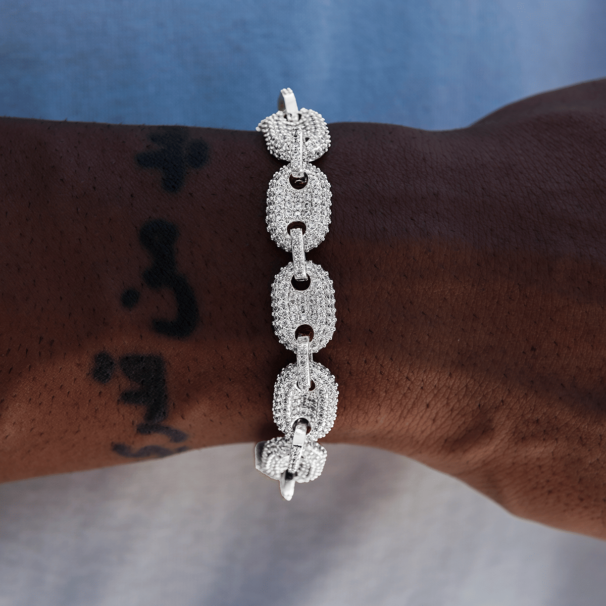 GLD Men Diamond Puffed Mariner Bracelet in White Gold - 12 mm