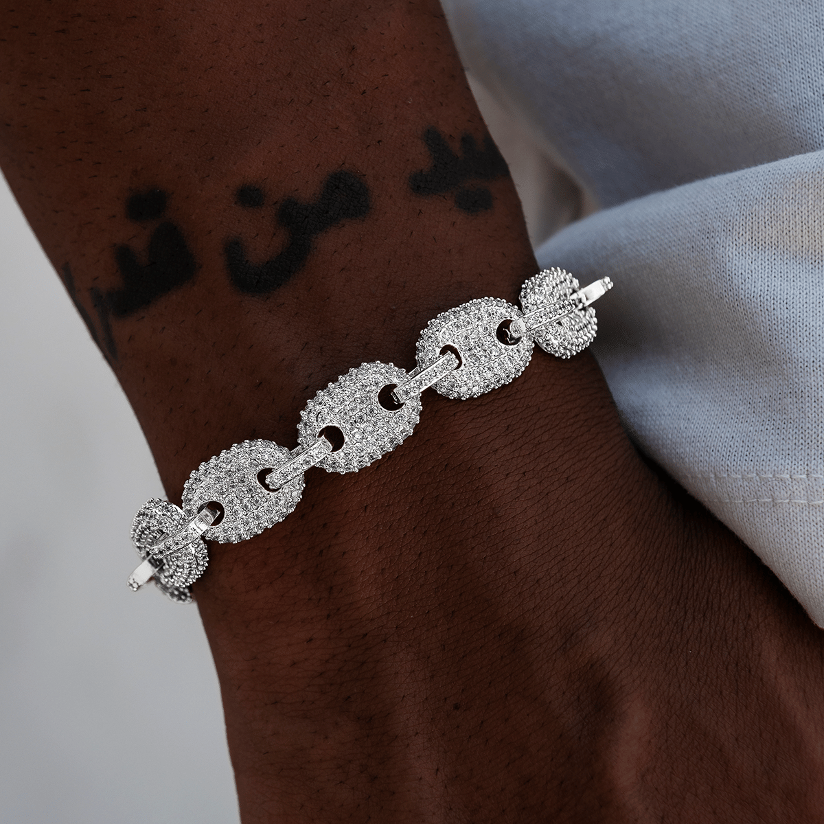 GLD Men Diamond Puffed Mariner Bracelet in White Gold - 12 mm
