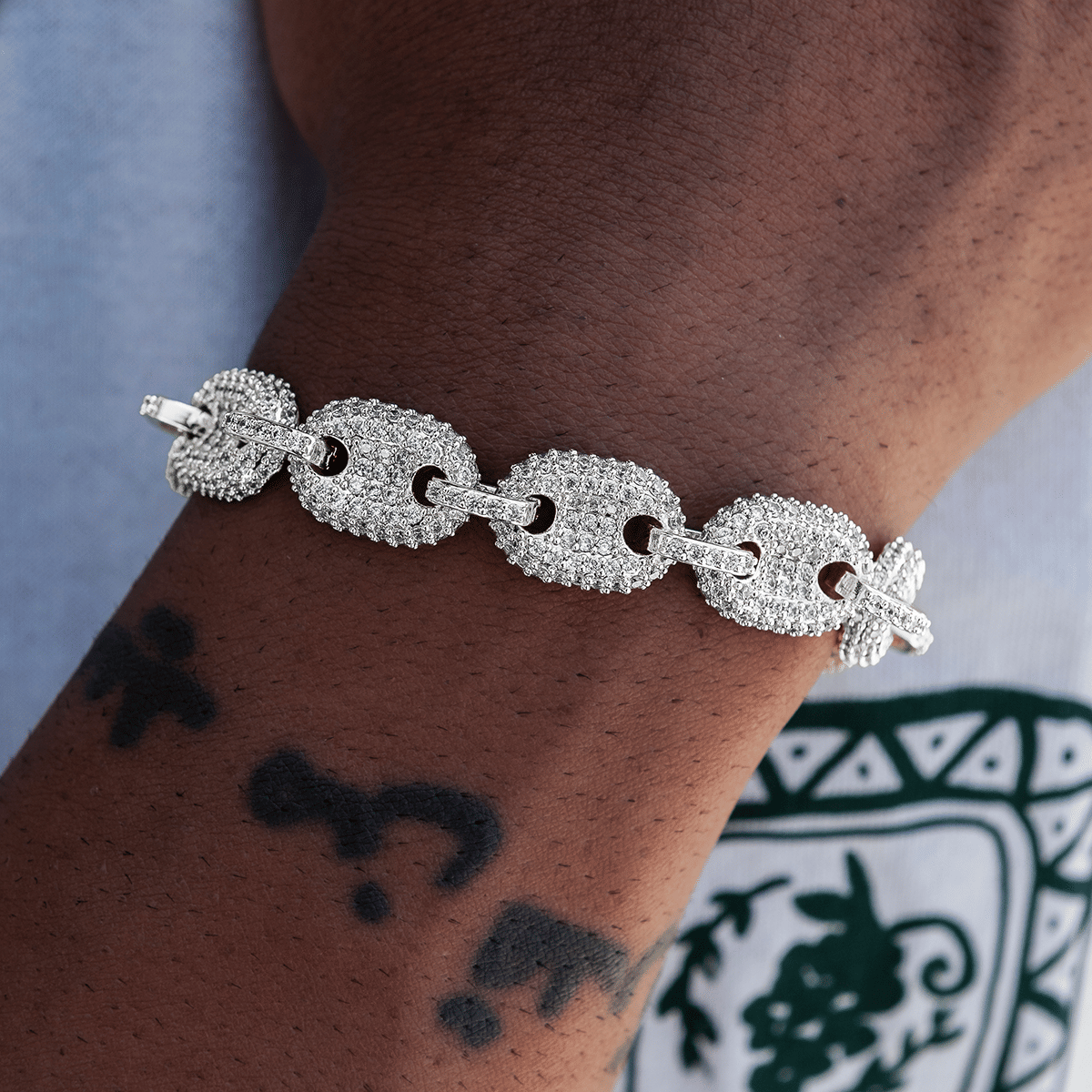 GLD Men Diamond Puffed Mariner Bracelet in White Gold - 12 mm