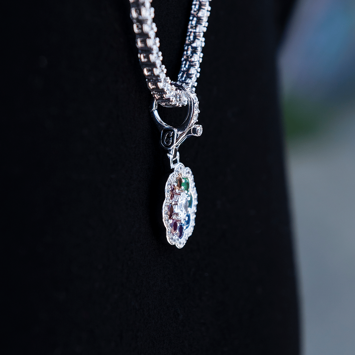 GLD Women Rainbow Flower Clip On Pendant in White Gold