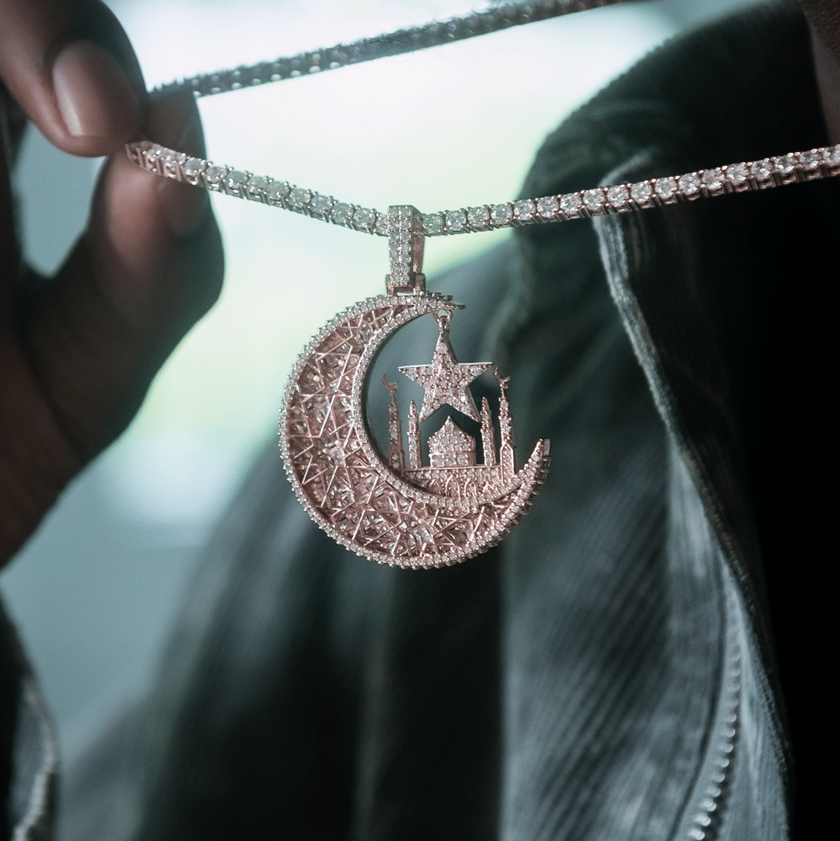 GLD Men Baguette Crescent Moon Pendant