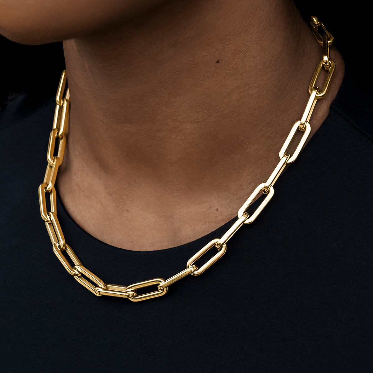 GLD Women Paper Clip Necklace in Yellow Gold - 8 mm
