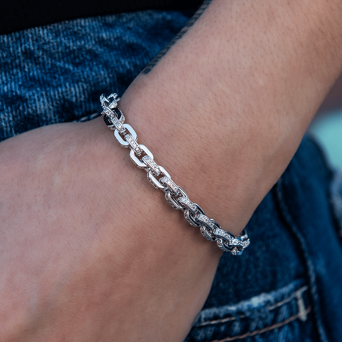 GLD Women Iced Box Chain Bracelet in White Gold