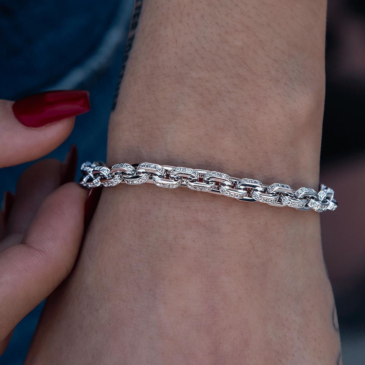 GLD Women Iced Box Chain Bracelet in White Gold