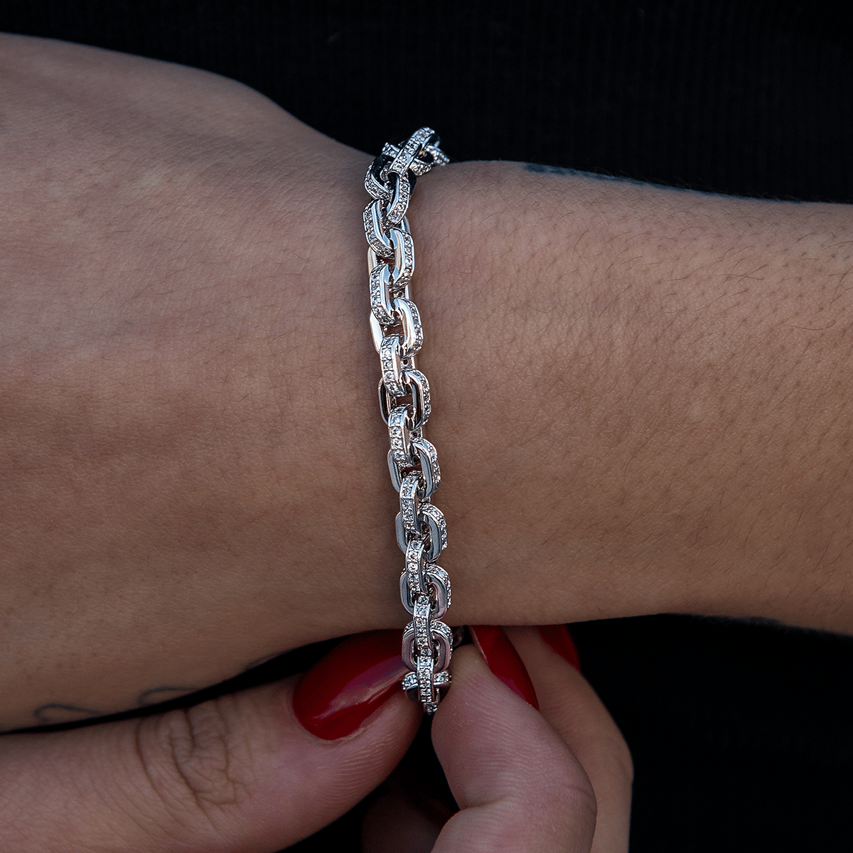 GLD Women Iced Box Chain Bracelet in White Gold