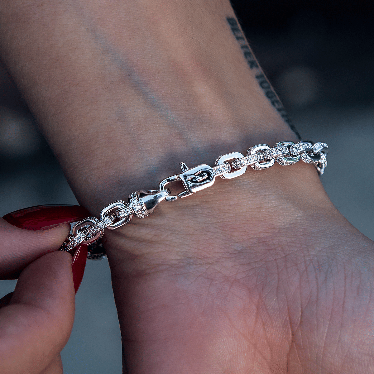 GLD Women Iced Box Chain Bracelet in White Gold