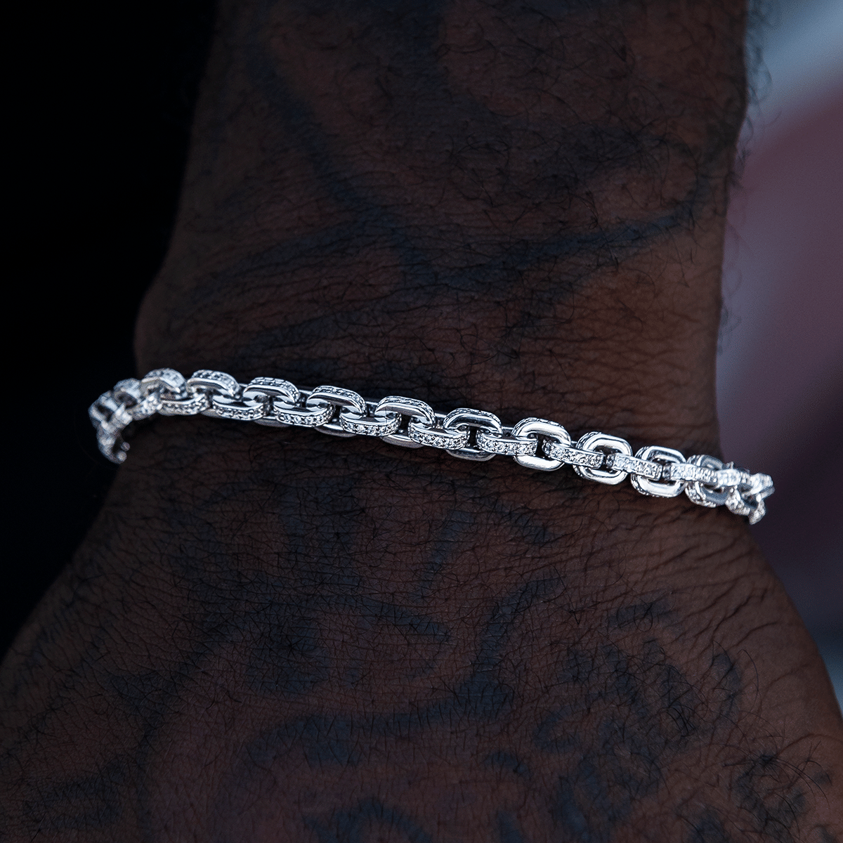 GLD Men Iced Box Chain Bracelet in White Gold
