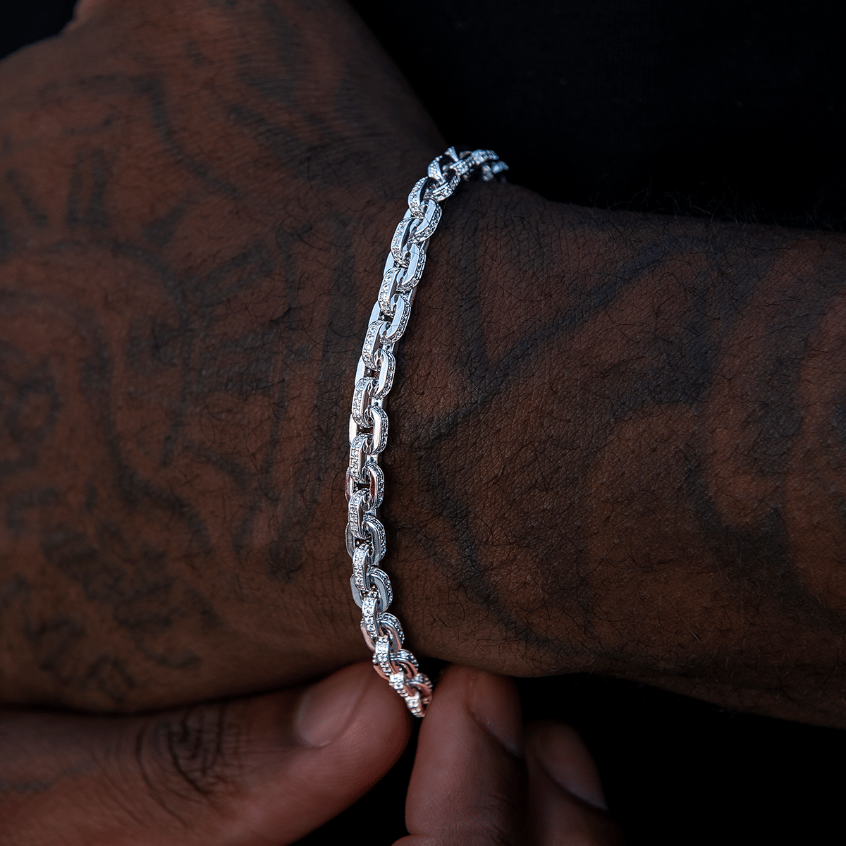 GLD Men Iced Box Chain Bracelet in White Gold