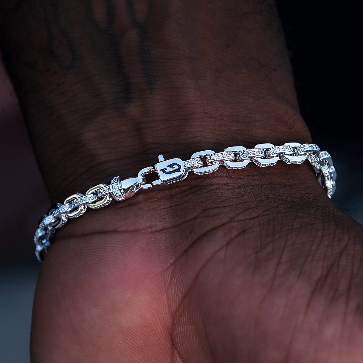 GLD Men Iced Box Chain Bracelet in White Gold