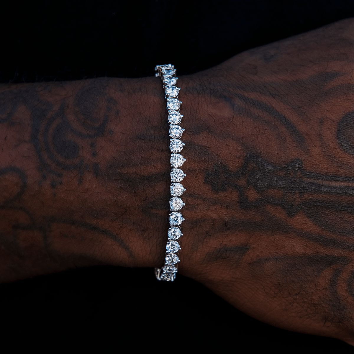 GLD Men 3 Prong Tennis Bracelet in White Gold
