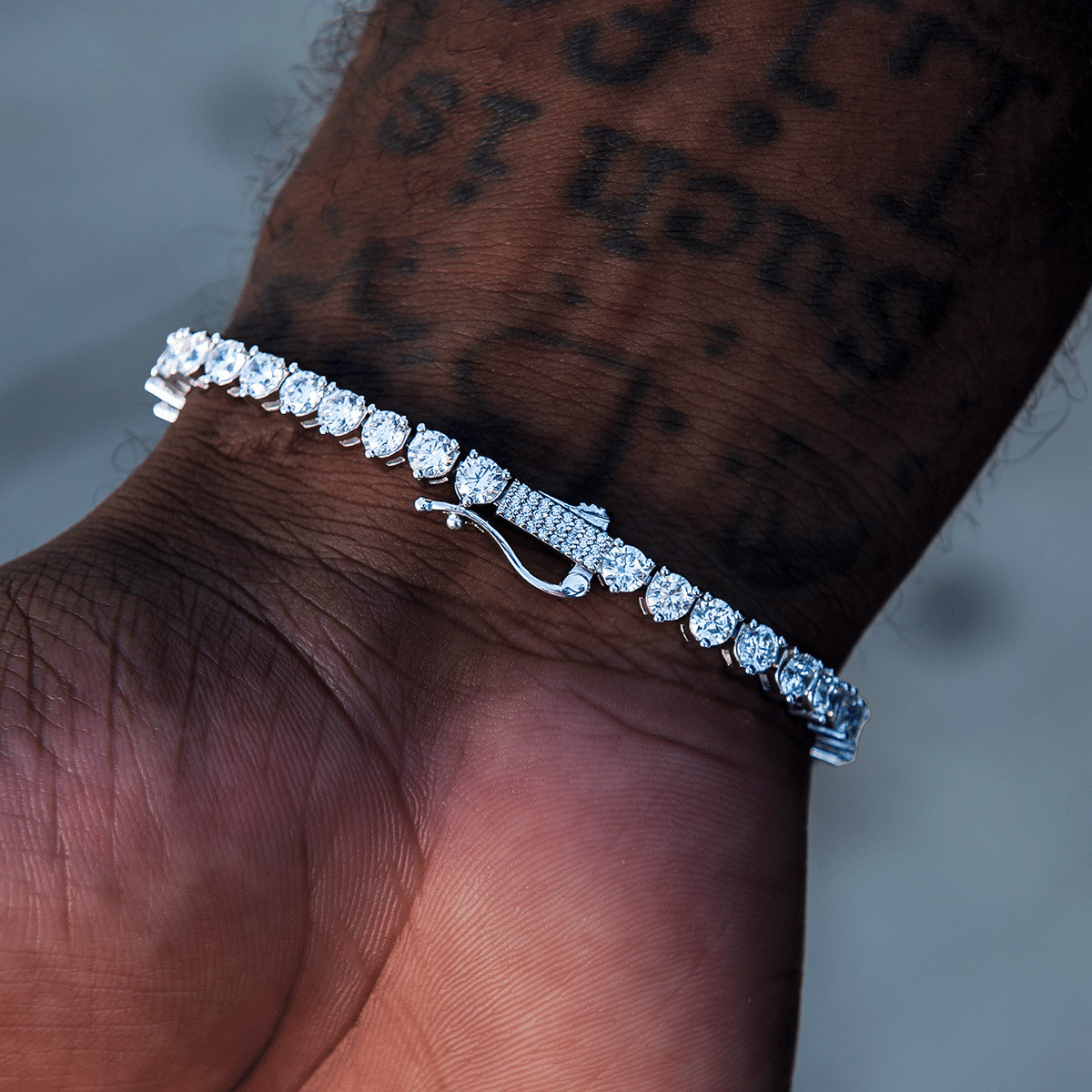 GLD Men 3 Prong Tennis Bracelet in White Gold
