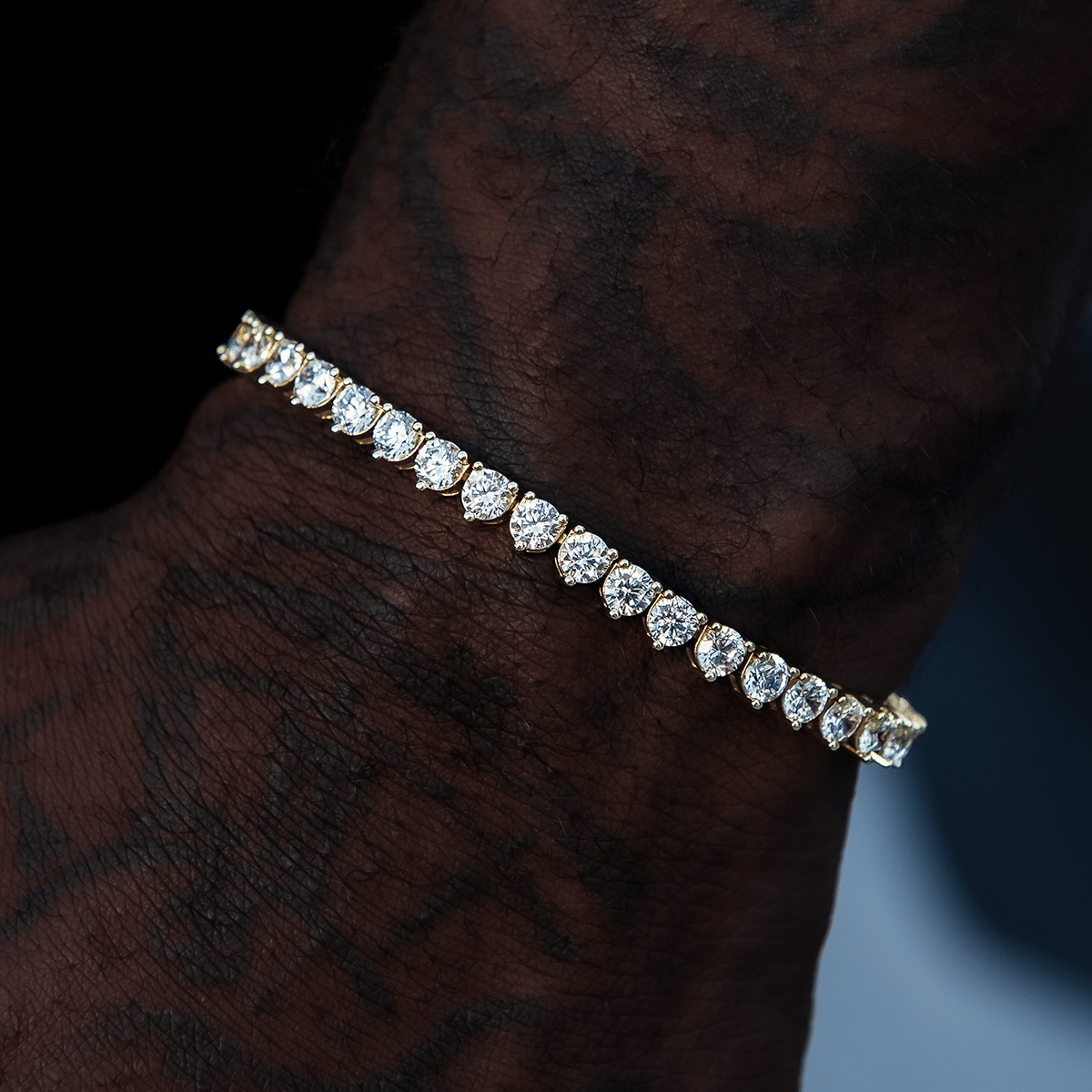 GLD Men 3 Prong Tennis Bracelet in Yellow Gold