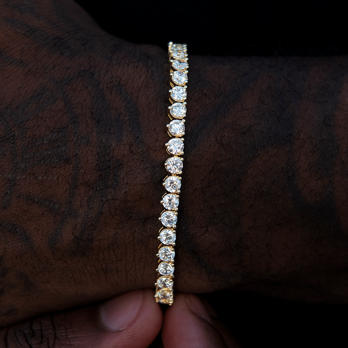 GLD Men 3 Prong Tennis Bracelet in Yellow Gold