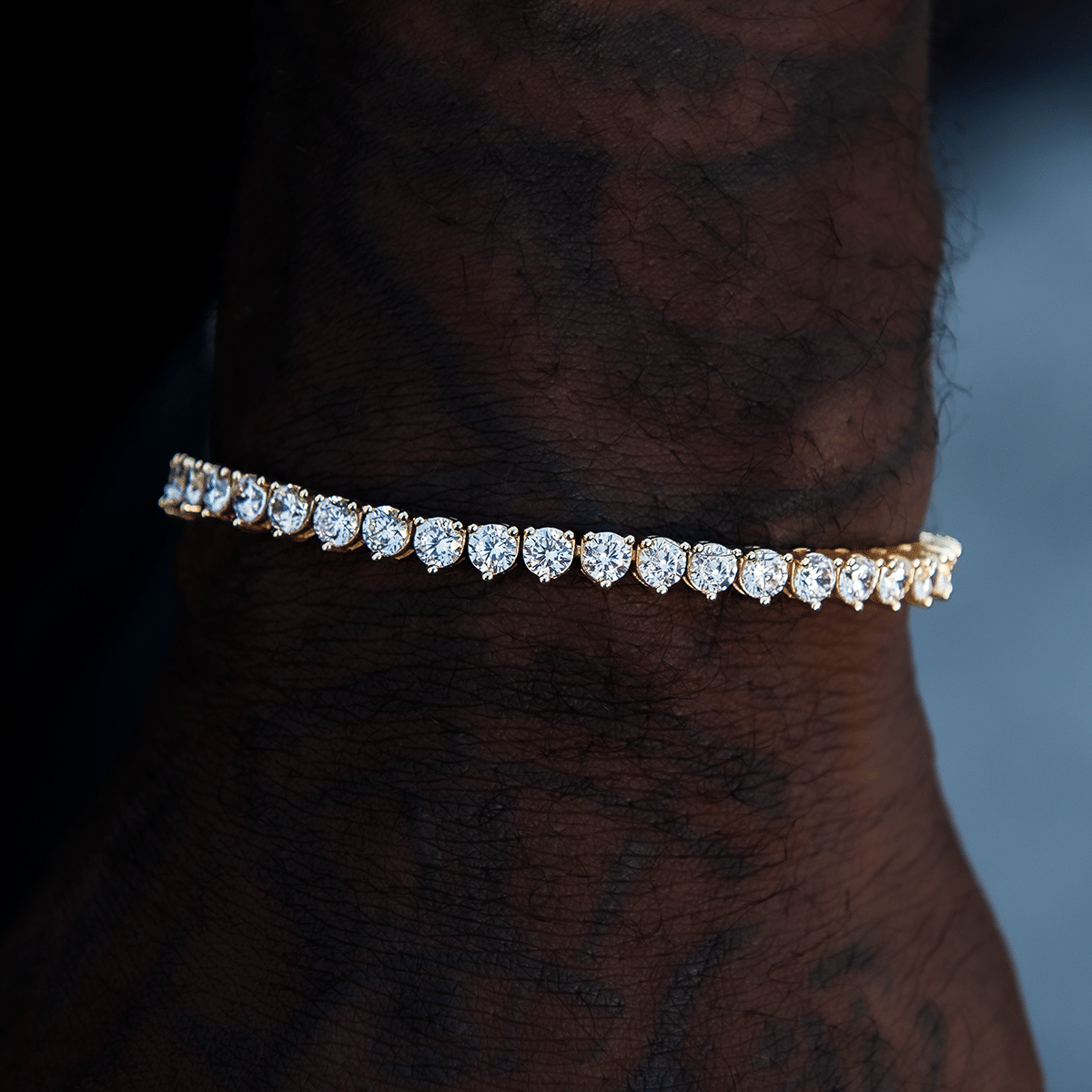 GLD Men 3 Prong Tennis Bracelet in Yellow Gold