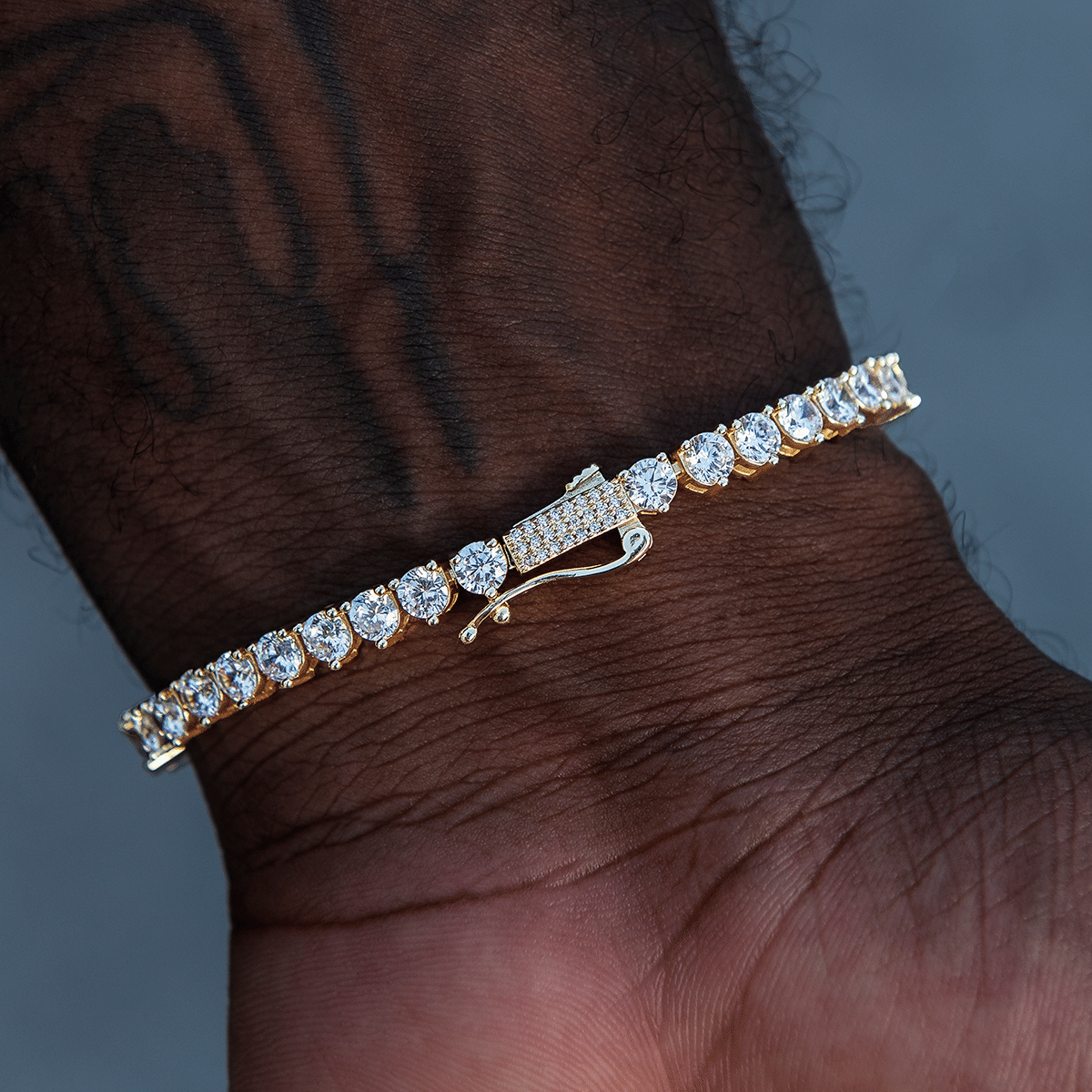 GLD Men 3 Prong Tennis Bracelet in Yellow Gold