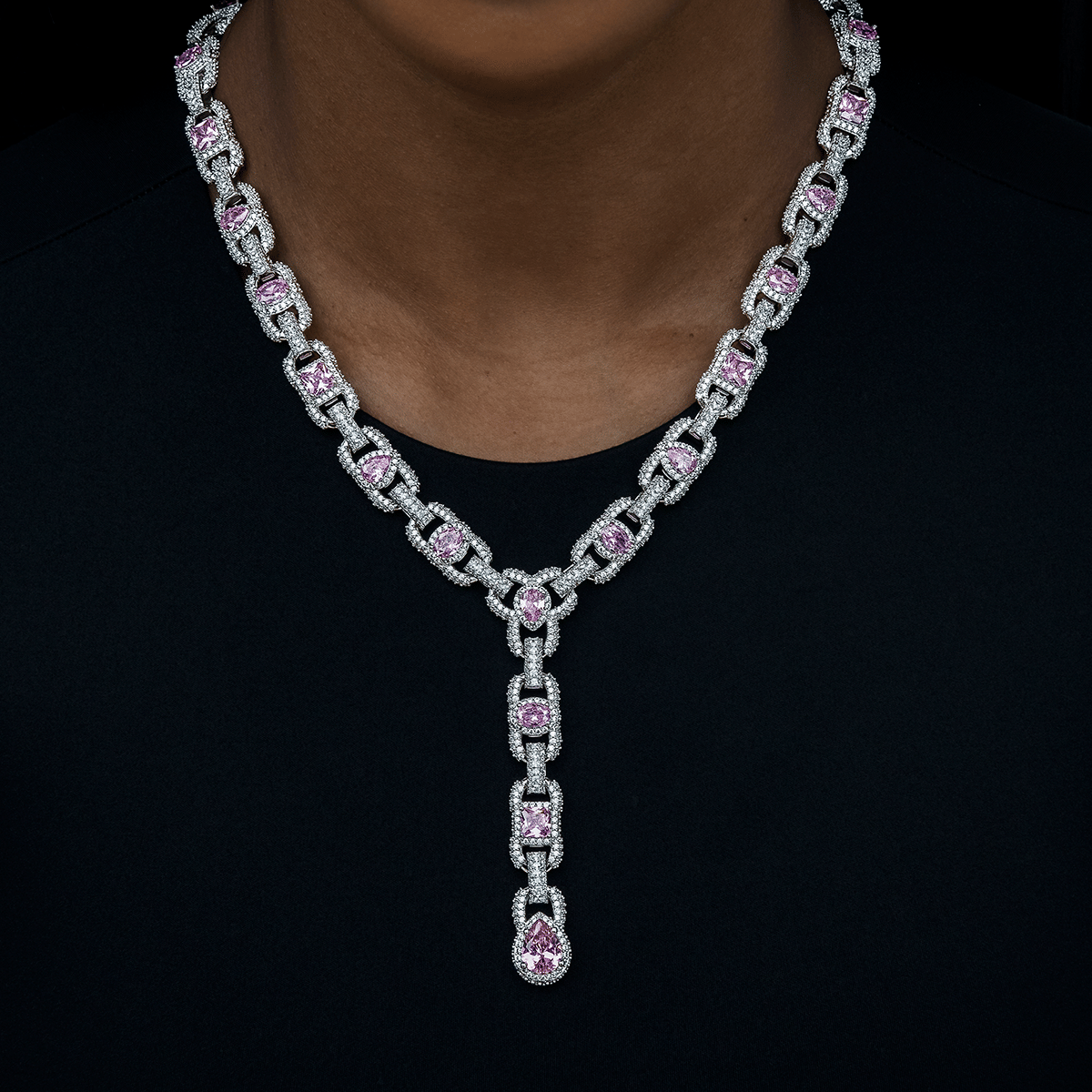 GLD Women Diamond Cluster Mariner Teardrop Pink Lariat Necklace in White Gold