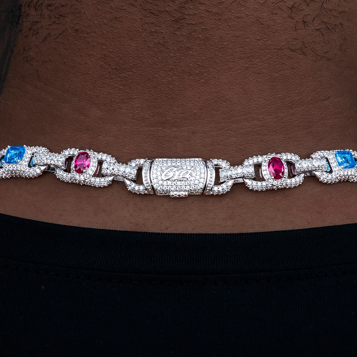 GLD Men Diamond Cluster Mariner Teardrop Multicolor Lariat Chain in White Gold