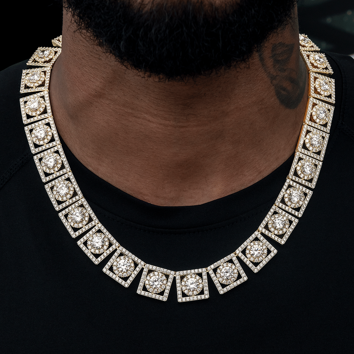 GLD Men Layered Halo Diamond Link Chain in Yellow Gold