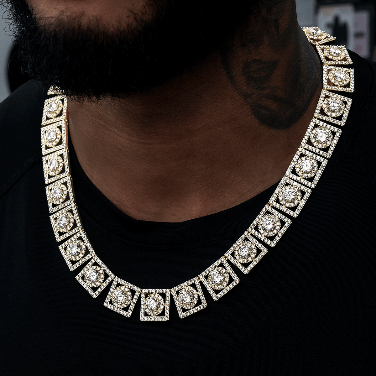 GLD Men Layered Halo Diamond Link Chain in Yellow Gold