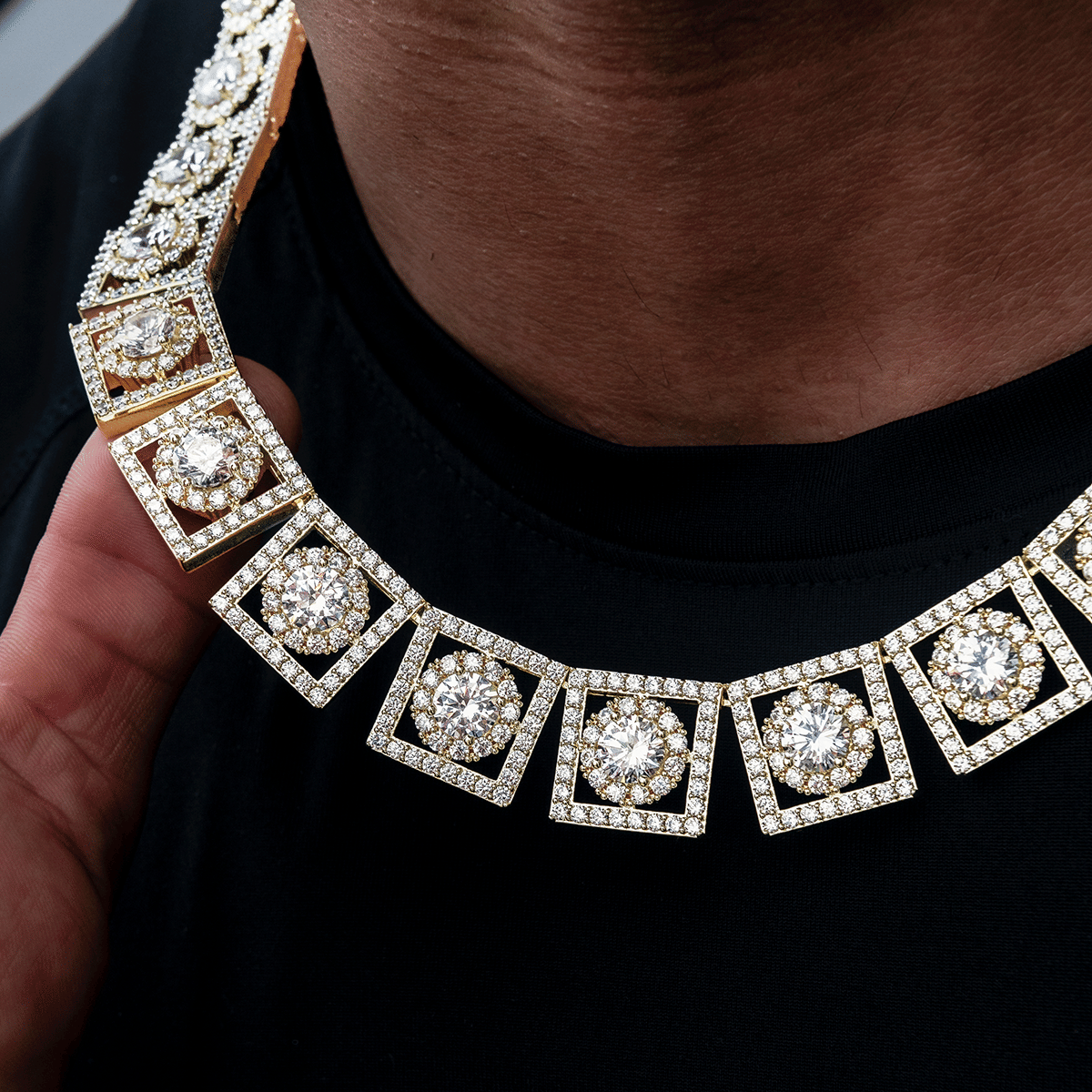 GLD Men Layered Halo Diamond Link Chain in Yellow Gold