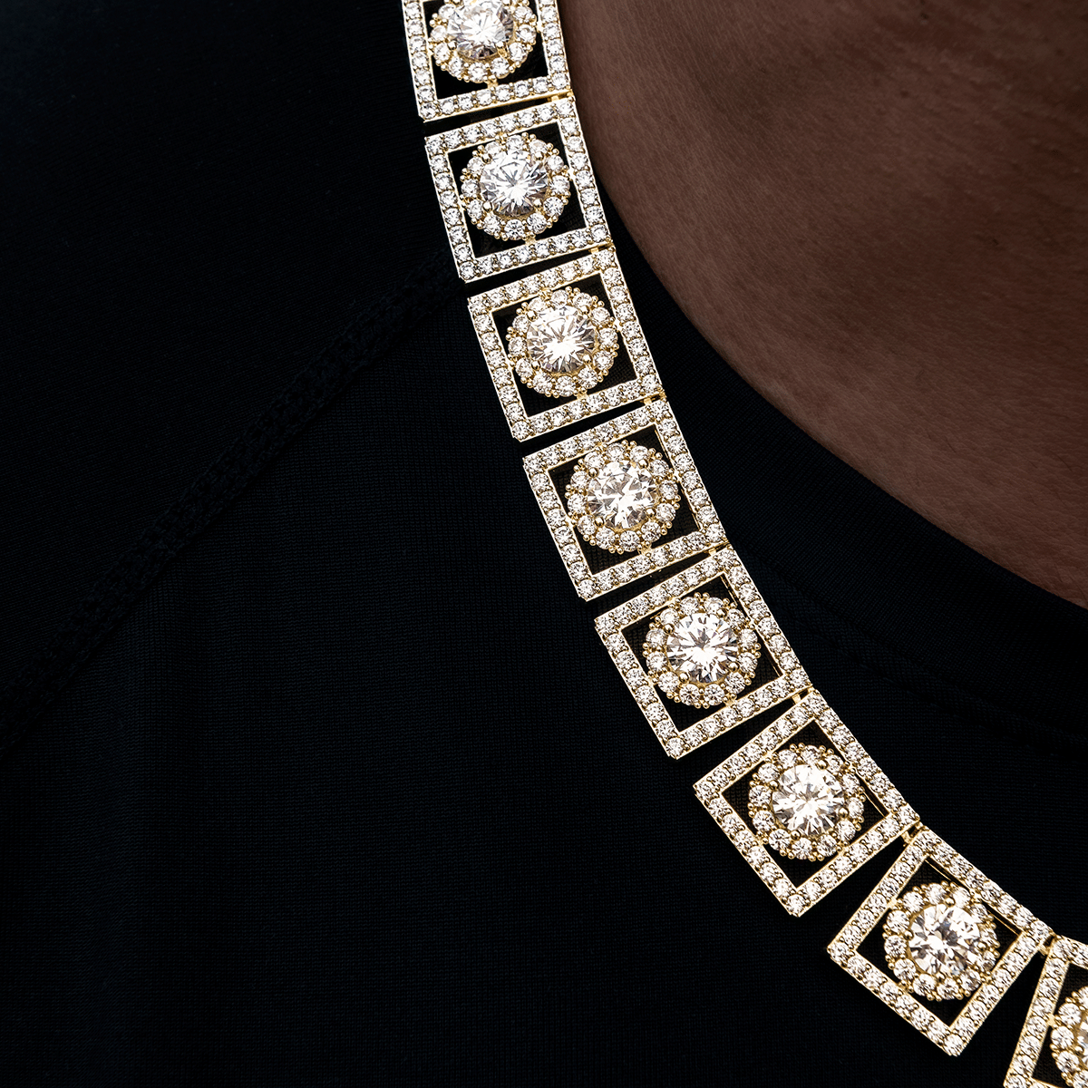 GLD Men Layered Halo Diamond Link Chain in Yellow Gold