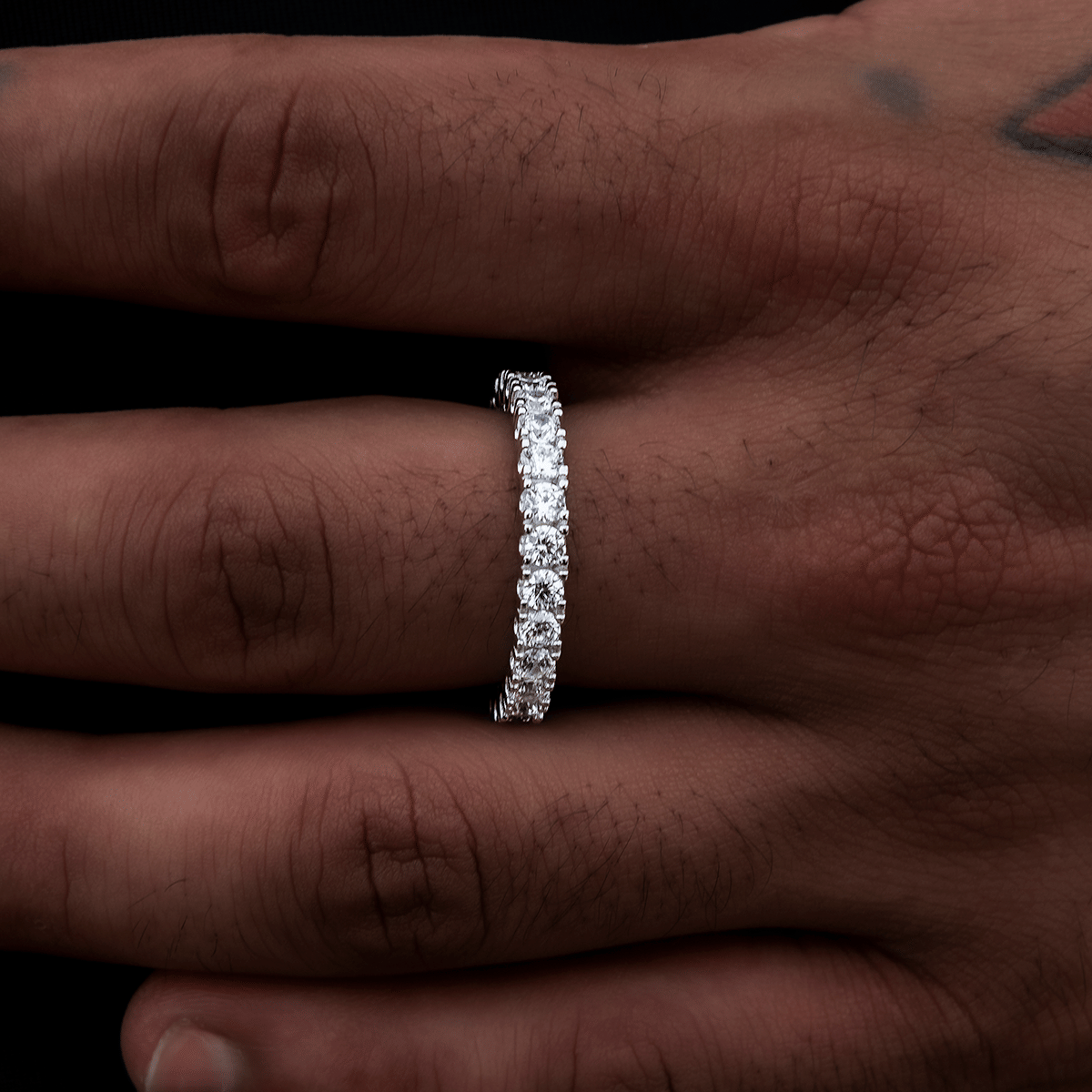 GLD Men 3 mm Eternity Band Ring in White Gold Vermeil