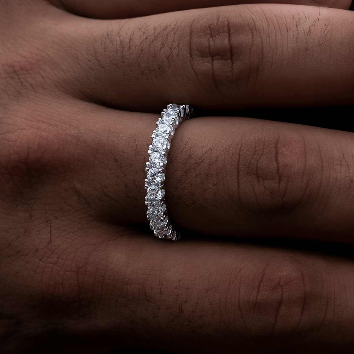 GLD Men 3 mm Eternity Band Ring in White Gold Vermeil