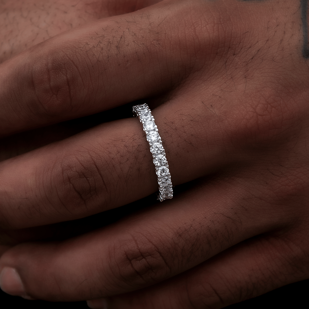 GLD Men 3 mm Eternity Band Ring in White Gold Vermeil