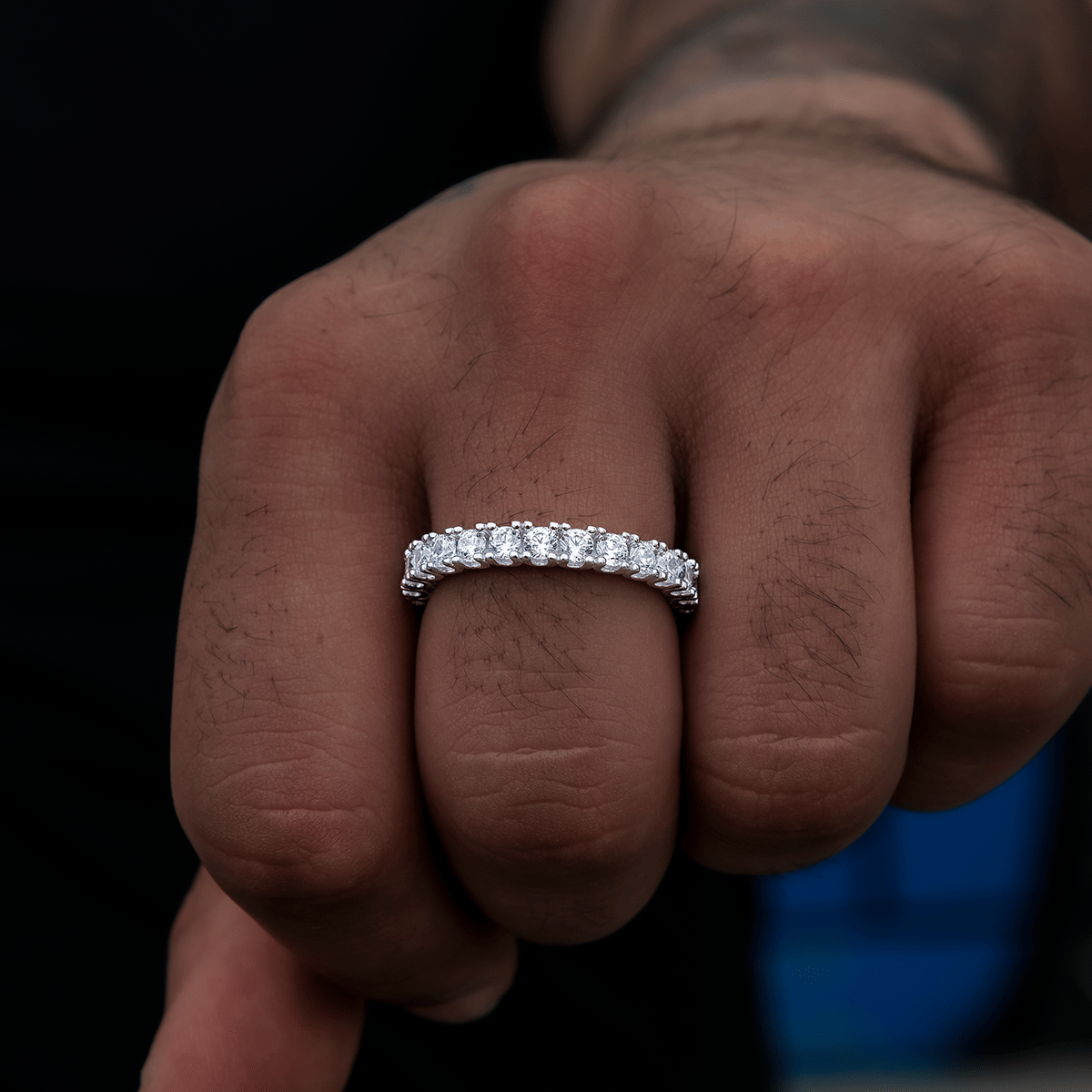 GLD Men 3 mm Eternity Band Ring in White Gold Vermeil