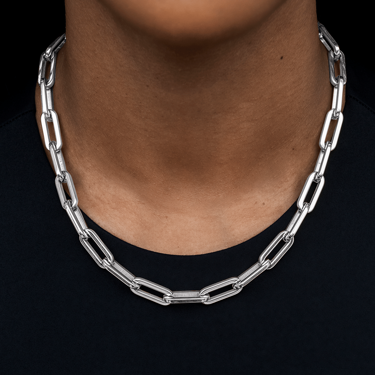 GLD Women Paper Clip Necklace in White Gold - 8 mm