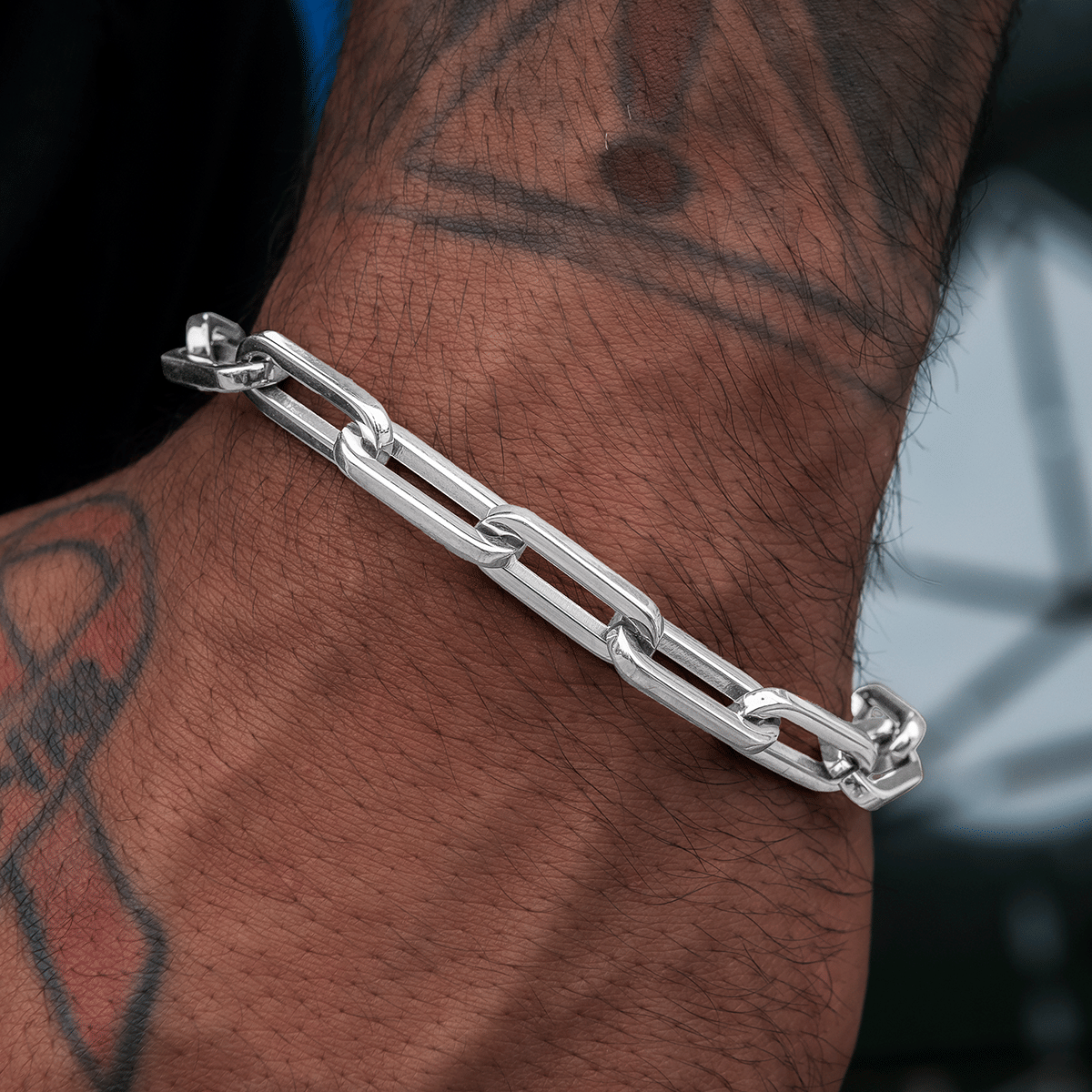 GLD Men Paper Clip Bracelet in White Gold - 8 mm
